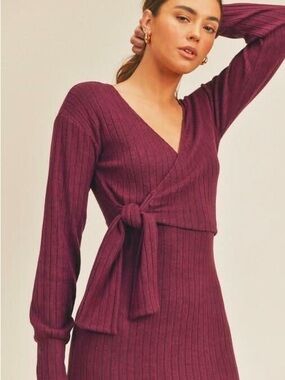 Free People Ribbed Wrap Dress in Plum